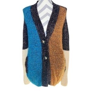 (nude) Color Block Metallic Sweater /Cardigan